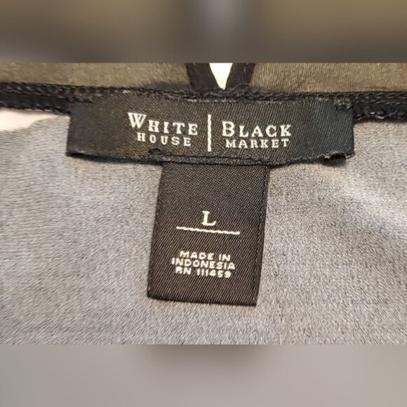 White House Black Market Sleeveless Ruched Black & White Floral Print Top Size L - Picture 5 of 6